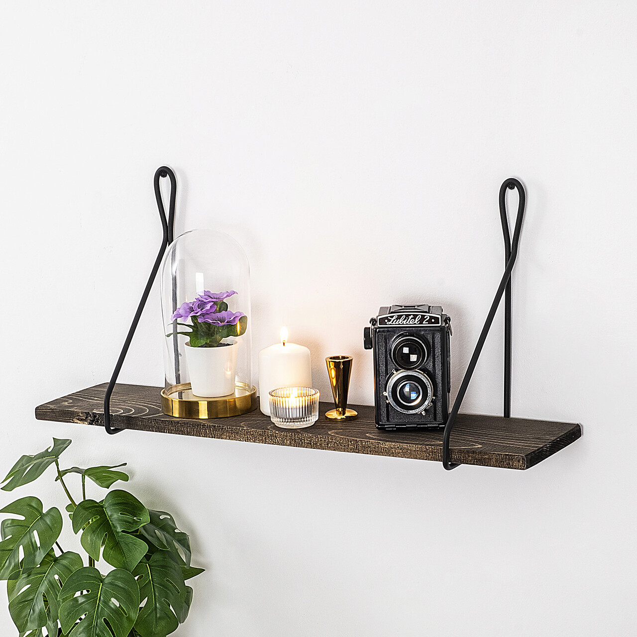 Raft de perete, Hanah Home, Amaryllis, 60x27x15 cm, Negru / Nuc Inchis - imagine 7